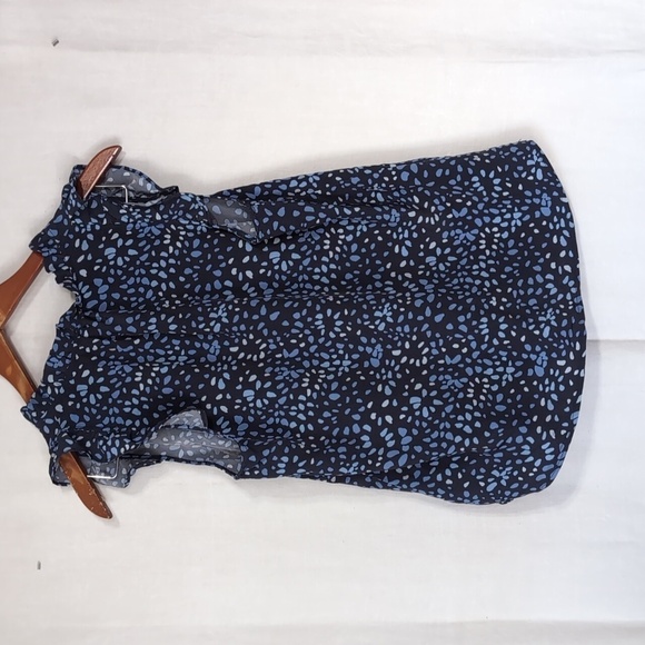 Mudpie Blue Black Patterned Ruffled Sleeveless Blouse Size Small - Picture 5 of 5